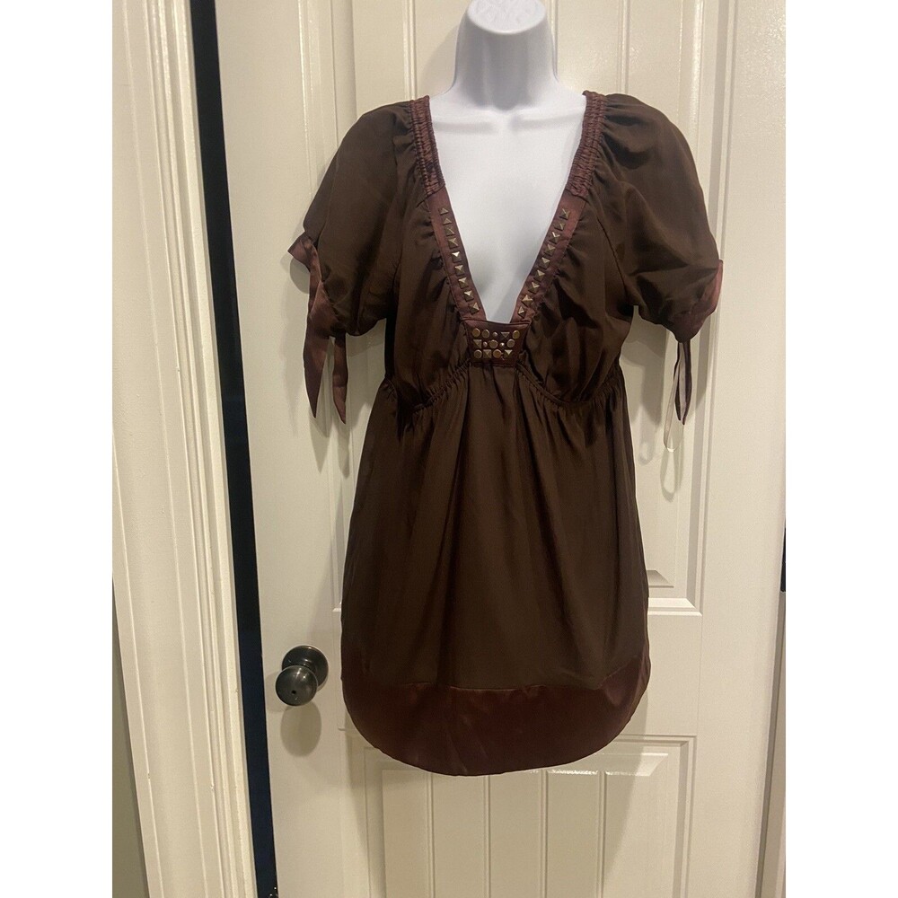 Hale Bob Chocolate Brown V Neck Silk Blouse-L